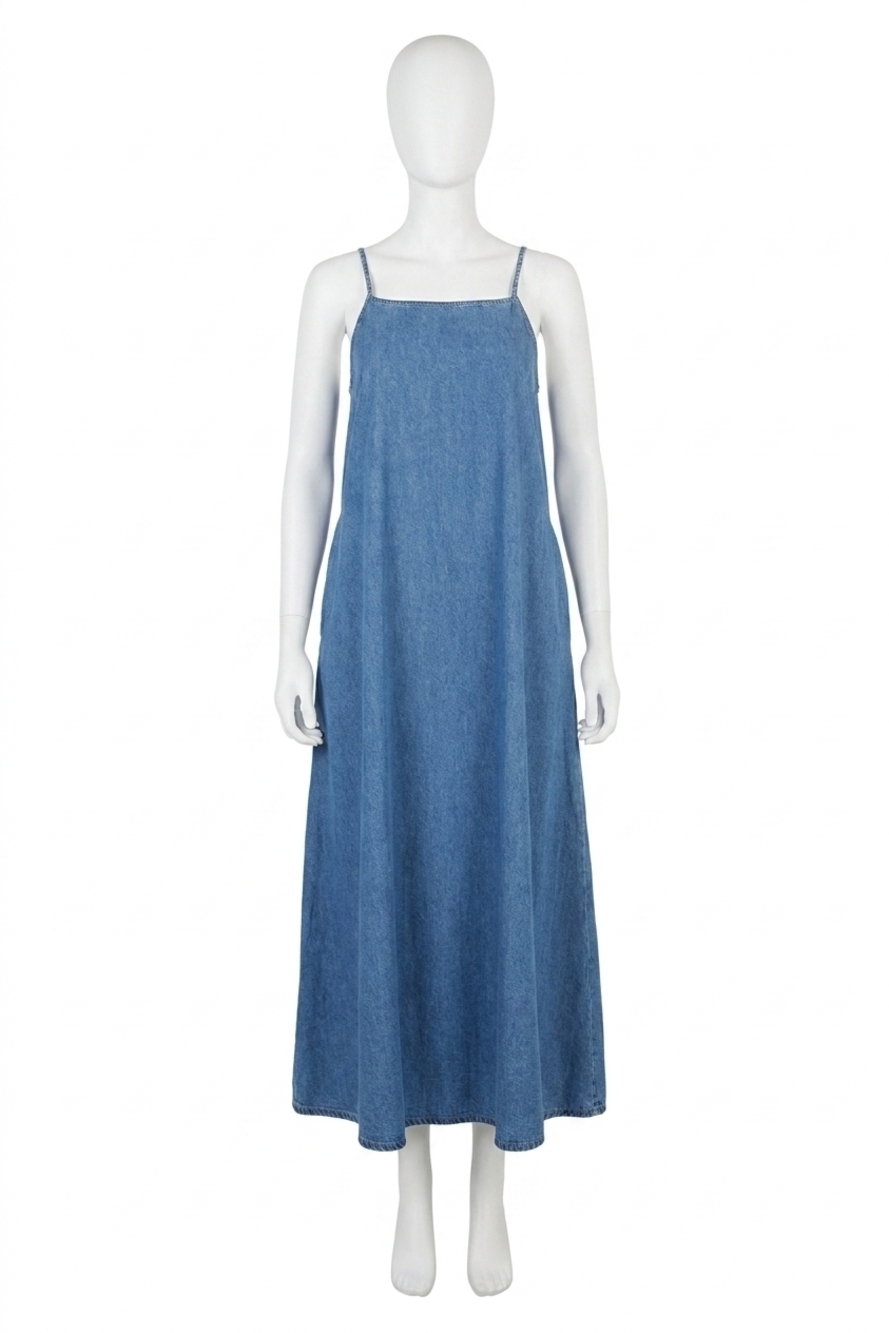 NEW BLUIVY denim chambray open back maxi dress in medium wash